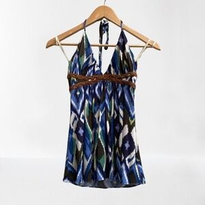 NEW Sky Halter Top Women's Patterned Deep V Leather Braid XS‎